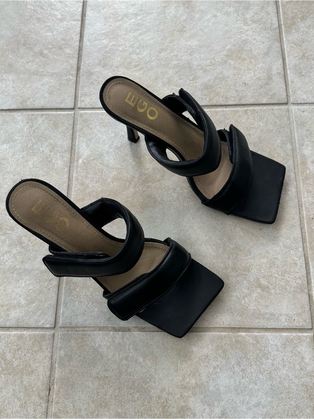 EGO Thought So Mules Heels Women 9 Black Padded  Hook Loop Strap Square Toe UK 7